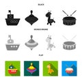 Ship, yule, giraffe, drum.Toys set collection icons in black, flat, monochrome style vector symbol stock illustration