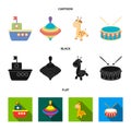 Ship, yule, giraffe, drum.Toys set collection icons in cartoon,black,flat style vector symbol stock illustration web.