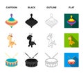 Ship, yule, giraffe, drum.Toys set collection icons in cartoon,black,outline,flat style vector symbol stock illustration