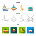 Ship, yule, giraffe, drum.Toys set collection icons in cartoon,outline,flat style vector symbol stock illustration web.