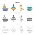 Ship, yule, giraffe, drum.Toys set collection icons in cartoon,outline,monochrome style vector symbol stock illustration