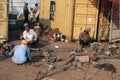 Shipbreaking Yard in Darukhana, Mumbai, India Ã¢â¬â INS Vikrant dismantling with scrap metal & workers in background Royalty Free Stock Photo