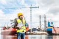 Shipbuilding engineer at the dock side in a port.