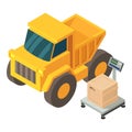 Shipment concept icon isometric vector. Industrial dumper digital floor scale