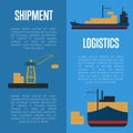 Shipment and logistics banner set with cargo ship