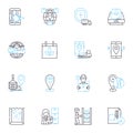 Shipment services linear icons set. Logistics, Delivery, Dispatch, Packaging, Transport, Distribution, Warehousing line