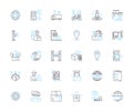 Shipment services linear icons set. Logistics, Delivery, Dispatch, Packaging, Transport, Distribution, Warehousing line