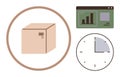 Shipping Box, Analytics Dashboard, and Clock Representing Logistics and Efficiency Management Royalty Free Stock Photo