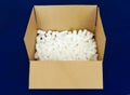 A shipping box with bio-degradable packaging peanuts