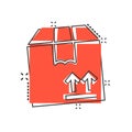 Shipping box icon in comic style. Container cartoon vector illustration on white isolated background. Cardboard package splash Royalty Free Stock Photo