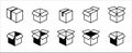 Shipping box icon set. Empty open and close box for delivery packaging icons. Cardboard box vector stock illustration