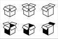 Shipping box icon set. Empty open and close box for delivery packaging icons. Cardboard box vector stock illustration
