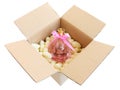 Shipping box with pink perfume bottle