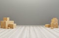 Shipping boxes in a room, 3d render illustration