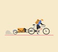 Shipping Cargo with bicycle messenger for fast city delivery.Online delivered man service of packages by cycling courier tricycle