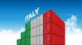 Shipping Cargo Container Italy flag for Logistics and Transportation with clouds