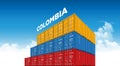 Shipping cargo container Colombia flag for logistics and transportation with clouds