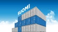 Shipping Cargo Container Suomi flag for Logistics and Transportation with clouds