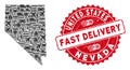 Shipping Collage Nevada State Map with Scratched Fast Delivery Stamp Seal Royalty Free Stock Photo