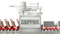 Shipping concept, cardboard boxes and trucks Royalty Free Stock Photo