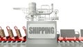 Shipping concept, cardboard boxes and trucks Royalty Free Stock Photo