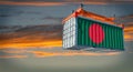 Shipping container with Bangladesh flag.