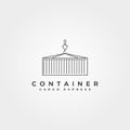 Shipping container line icon logo vector symbol illustration design, crane holding container minimalist vector logo design