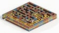 Shipping container maze with a glowing yellow path showing the solution to the puzzle Royalty Free Stock Photo