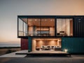 Shipping Container Minimalist Home: Modern 3D Illustration of a Stylish House