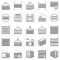 Shipping Container outline icons set - Freight Containers linear symbols