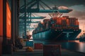 Shipping Container Port Illustration with giant cargo ships. Ai generated