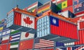 Shipping containers with Canada and Taiwan flag.