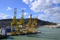 Shipping Containers and Cranes at the Port of Barcelona spain Royalty Free Stock Photo