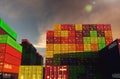 shipping containers at evening 3D illustration