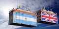 Shipping containers with flags of Argentina and United Kingdom