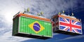 Shipping containers with flags of Brazil and United Kingdom