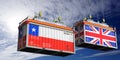 Shipping containers with flags of Chile and United Kingdom