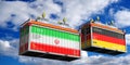 Shipping containers with flags of Iran and Germany