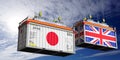 Shipping containers with flags of Japan and United Kingdom