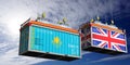 Shipping containers with flags of Kazakhstan and United Kingdom