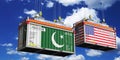 Shipping containers with flags of Pakistan and USA Royalty Free Stock Photo