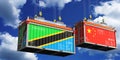 Shipping containers with flags of Tanzania and China