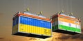 Shipping containers with flags of Ukraine and India