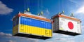 Shipping containers with flags of Ukraine and Japan