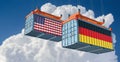 Shipping containers with German and USA flag. Royalty Free Stock Photo