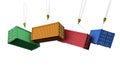 Shipping containers hanging from a crane. Business delivery comcept. 3D Render