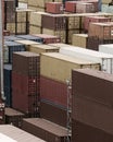 Shipping Containers Stacked At Busy Cargo Port