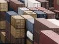 Shipping Containers Stacked At Busy Cargo Port