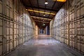 Rows of Shipping Containers Stacked up Inside a Warehouse.