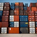 Shipping containers stacked on top of each other - ai generated image Royalty Free Stock Photo